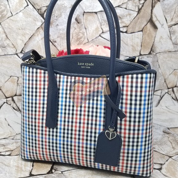 #bagsavenue Multi Margaux Blue Plaid Satchel Kate Spade With crossbody Strap - Picture 12 of 16